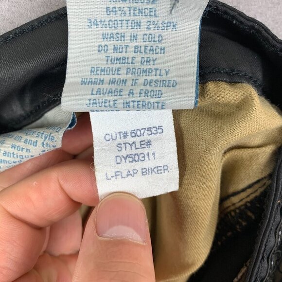 Robins Jean Mens Pants 33x30 Black Zippers Moto Slim Faux Leather L-Flap Biker - Picture 16 of 16